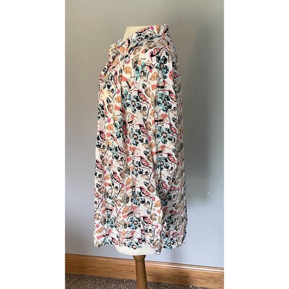 Talbots Blouse Sz 2X Bird Print Long Sleeves Roll Tab Teacher Art To Wear Casual - Picture 5 of 9
